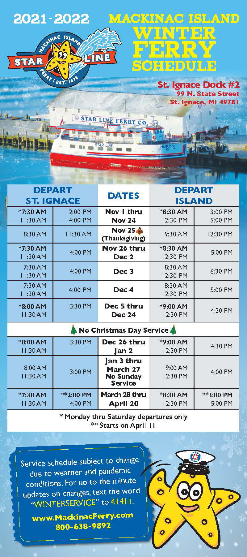 Star Line's Winter Service from St. Ignace Begins November 1 | Star Line Mackinac Island Ferry